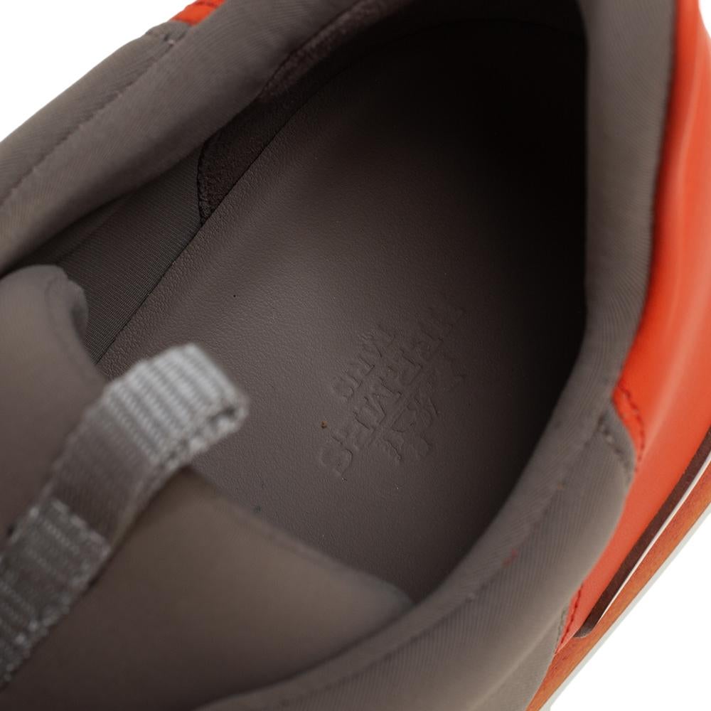 Men's Hermés Grey/Orange Neoprene And Leather Miles Low Top Sneakers Size 44.5