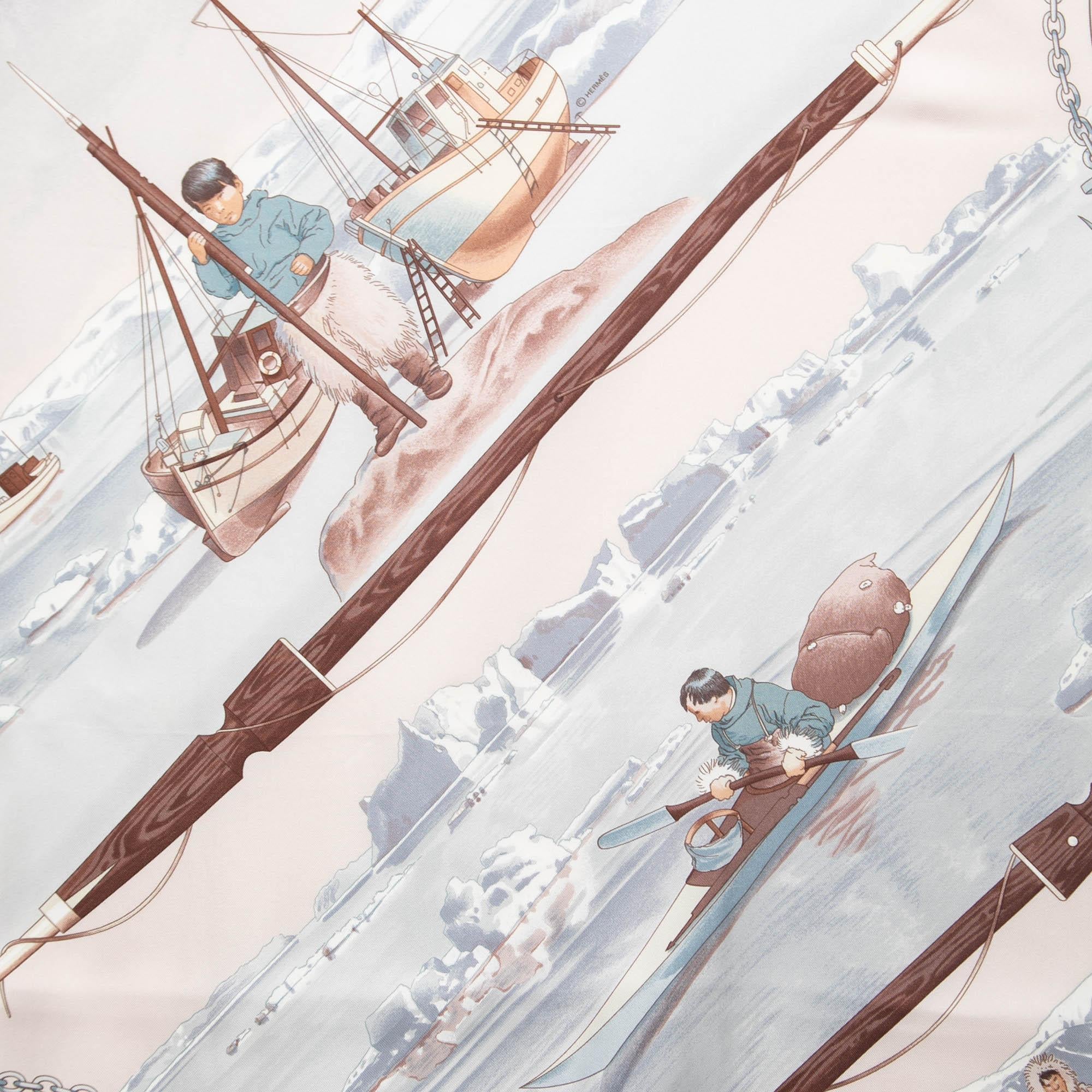 Gris Foulard en soie Gronland gris et rose Hermès
