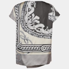 Hermès Grey Printed Silk Bride de Cour Remix Asymmetric Top L