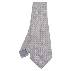 Hermès Grey Printed Silk Twill Traditional Tie