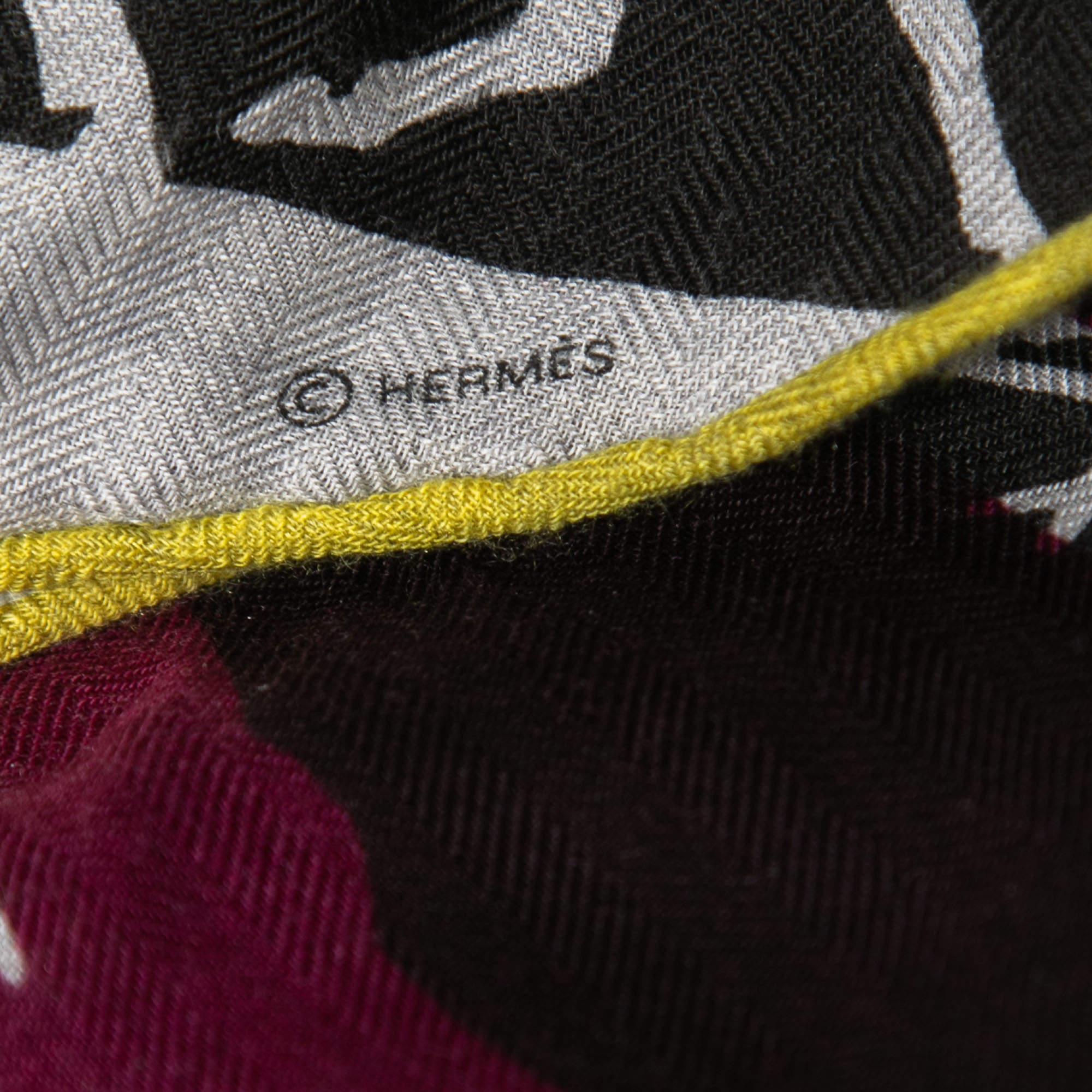 Hermes Grey/Purple Imprimeur Fou Sequences Cashmere & Silk Losange Scarf 1