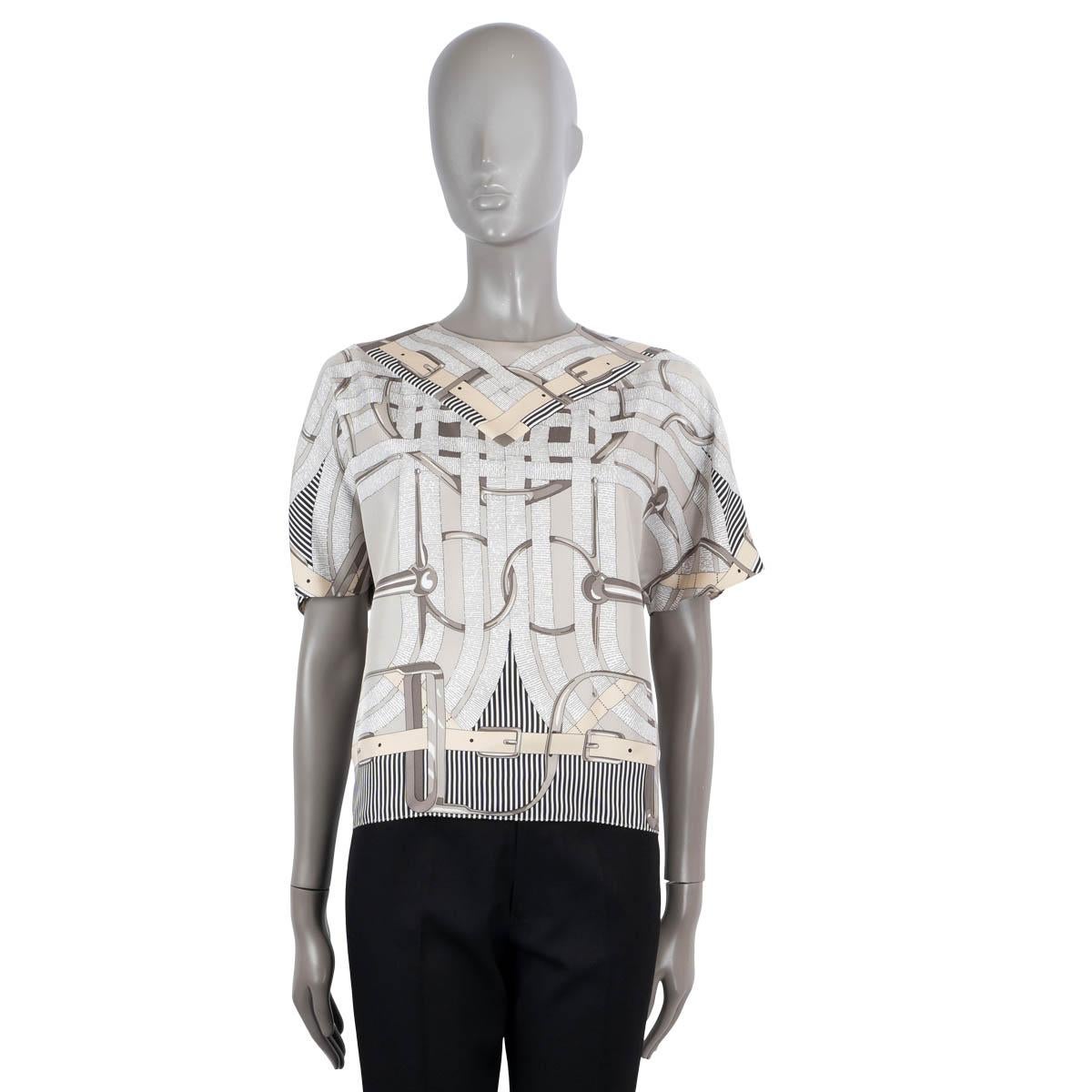 Gray HERMES grey silk 2019 MORS A JOUET SHORT SLEEVE TWILL Shirt Top S For Sale