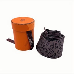 Hermes Grey Silk Brand Scattered Letters Twilly Ribbon Scarf with Box