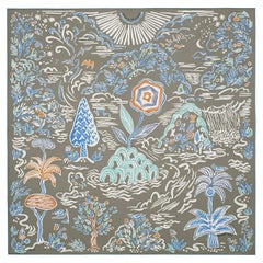 HERMES grey silk ISOLA DI PRIMAVERA Scarf Gris Claire Bleu Pale Blanc