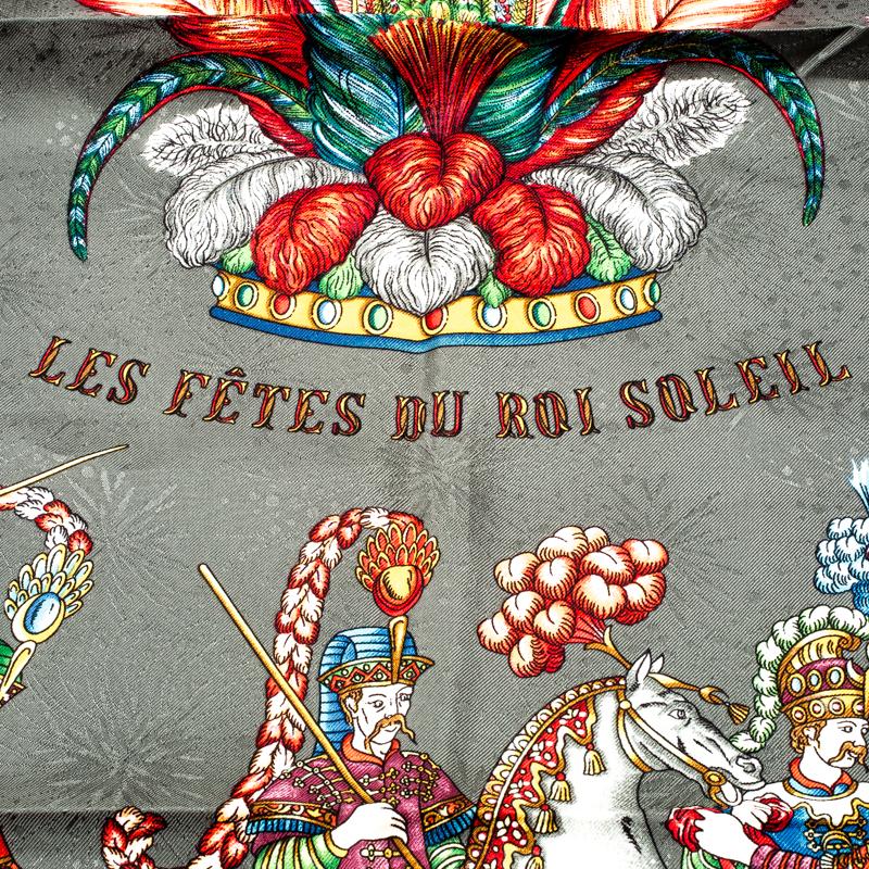 Women's Hermes Grey Silk Jacquard Les Fetes Du Roi Soleil Square Scarf