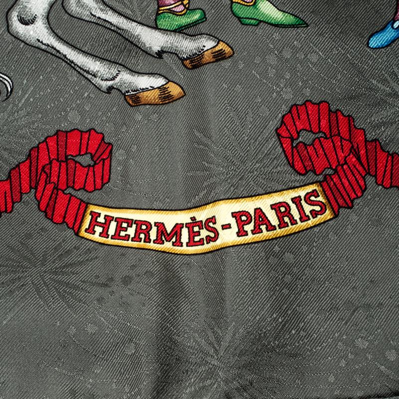 Hermes Grey Silk Jacquard Les Fetes Du Roi Soleil Square Scarf 1