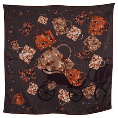 HERMES Graue Seide KELLY EN CALECHE 70 Schal Antrazit Brique Taupe