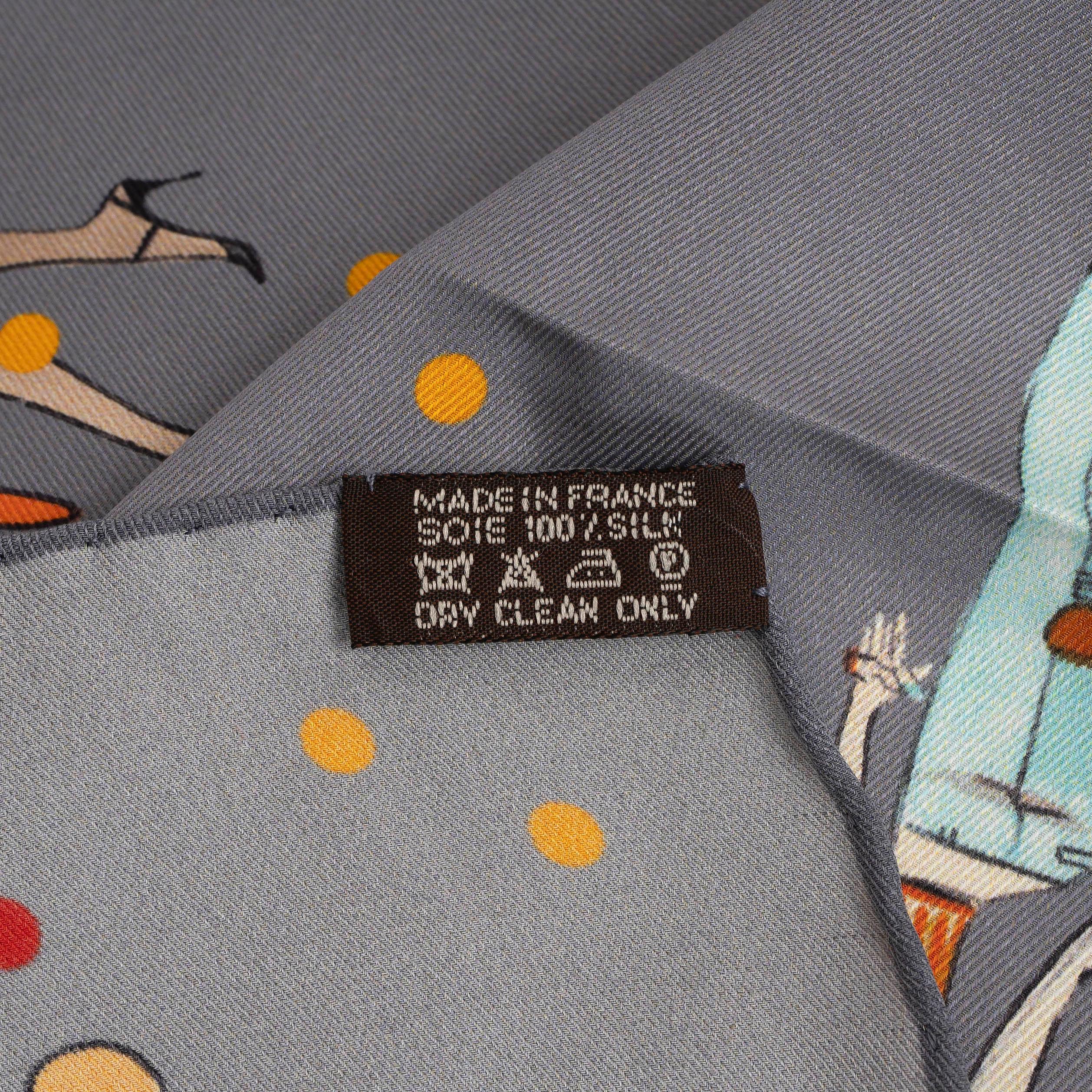 Women's or Men's HERMES grey silk LES PARISIENNES 70 Scarf Gris Cendre Coral Orange