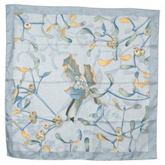 HERMES grey silk NEIGE D'ANTAN 90 JACQUARD Scarf