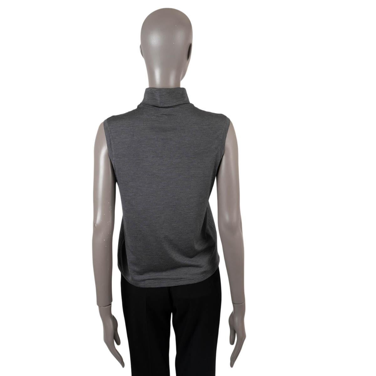 Women's HERMES grey silk SLEEVELESS Turtleneck Sweater Vest 40 M For Sale