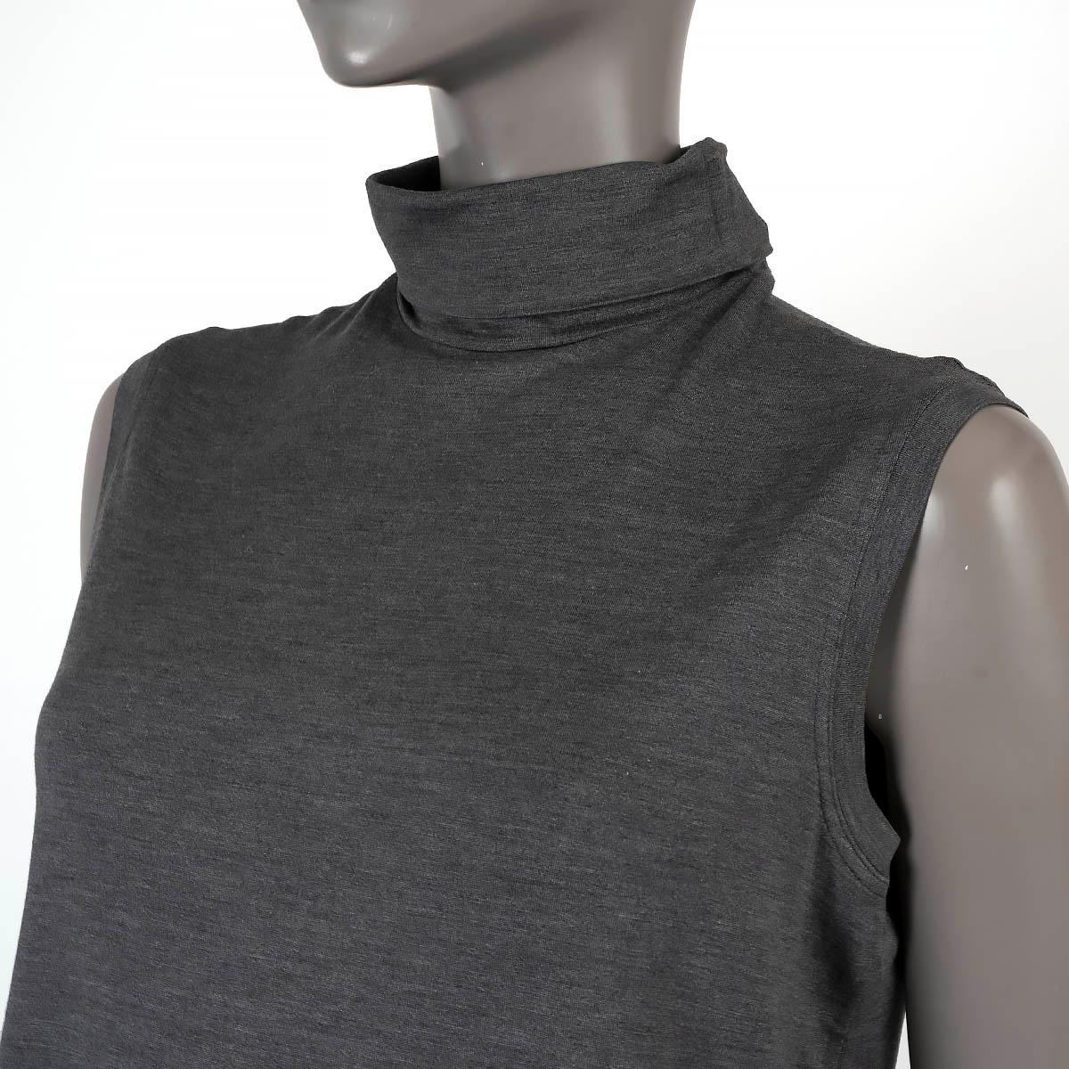 HERMES grey silk SLEEVELESS Turtleneck Sweater Vest 40 M For Sale 1
