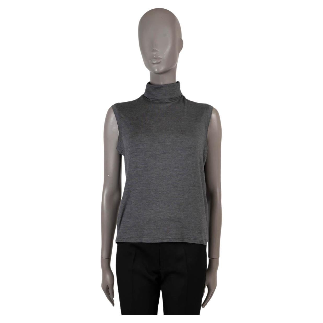 HERMES grey silk SLEEVELESS Turtleneck Sweater Vest 40 M For Sale