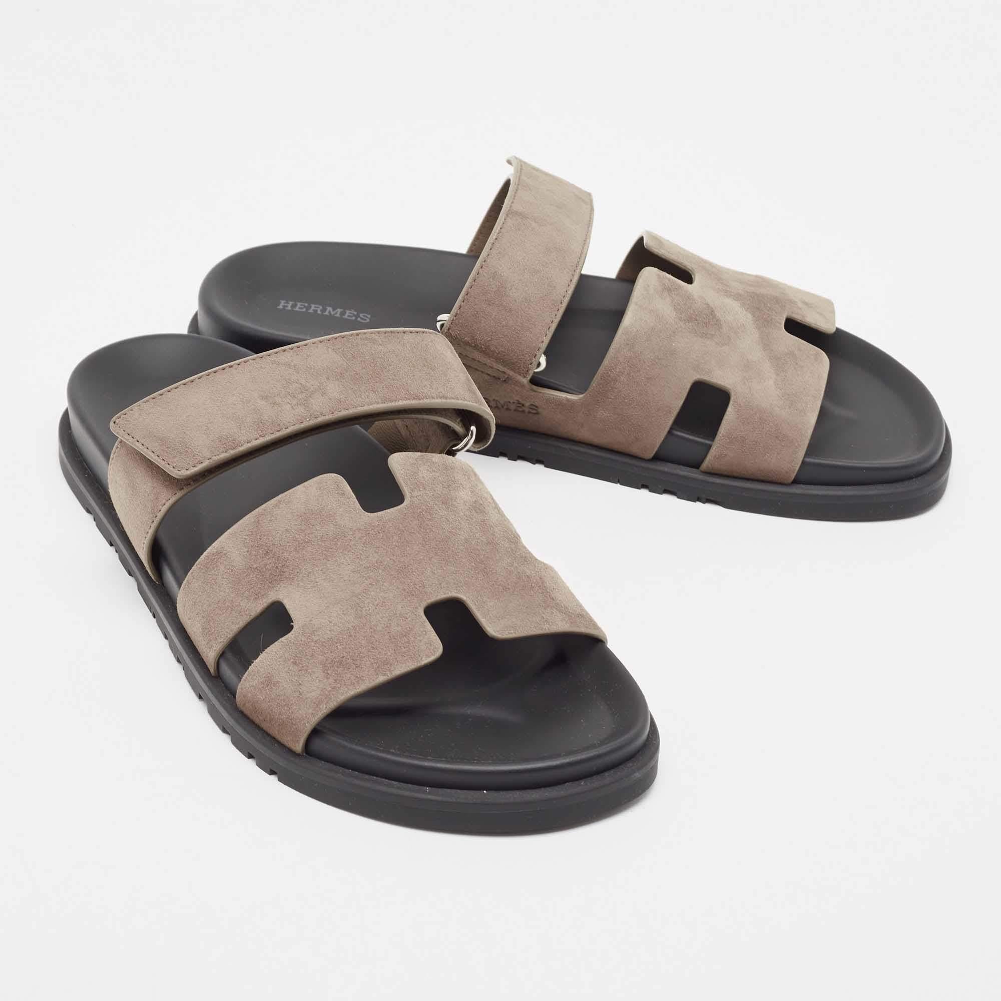 Hermes Grey Suede Chypre Sandals Size 42.5 1