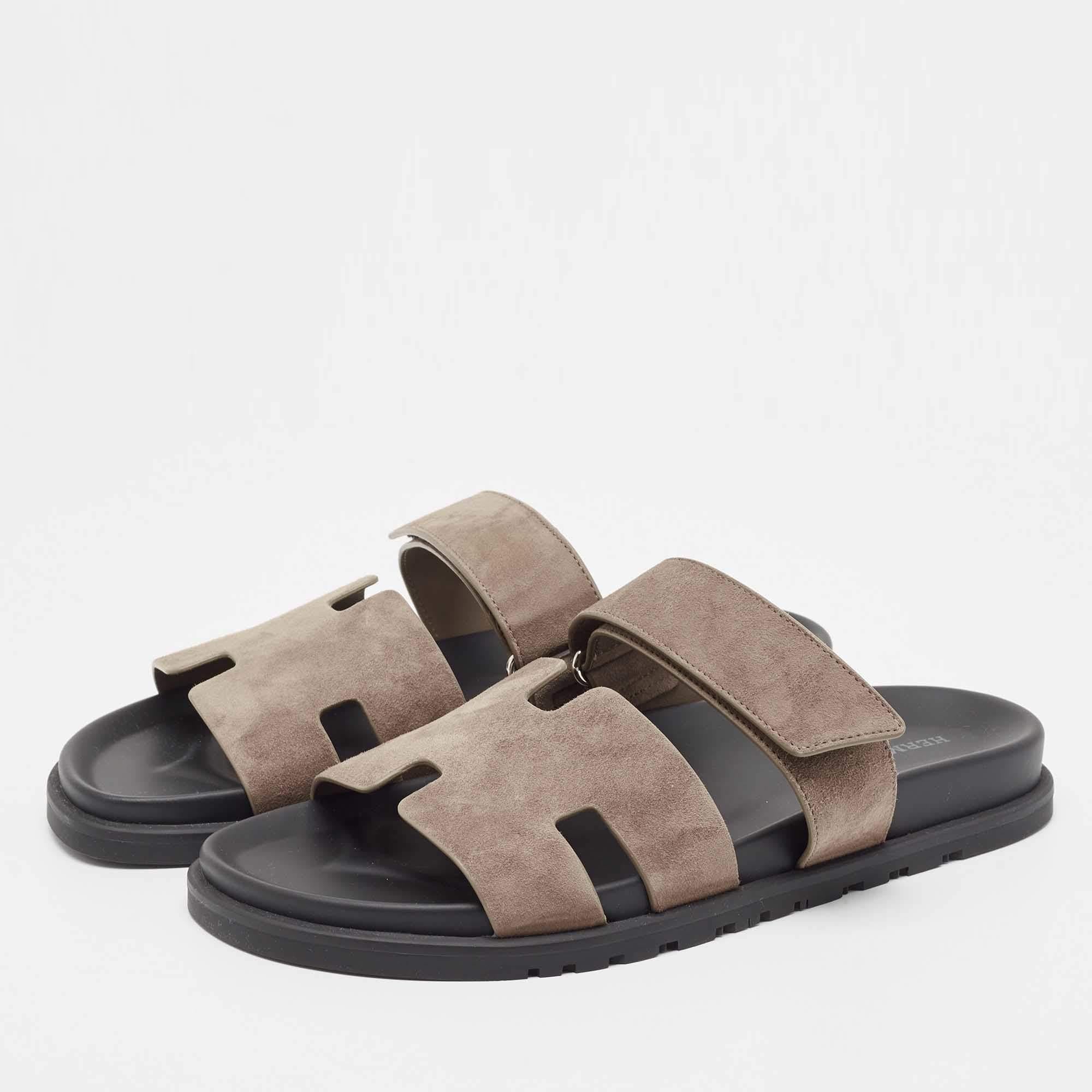 Hermes Grey Suede Chypre Sandals Size 42.5 2