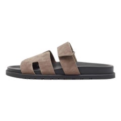 Hermes Grey Suede Chypre Sandals Size 42.5