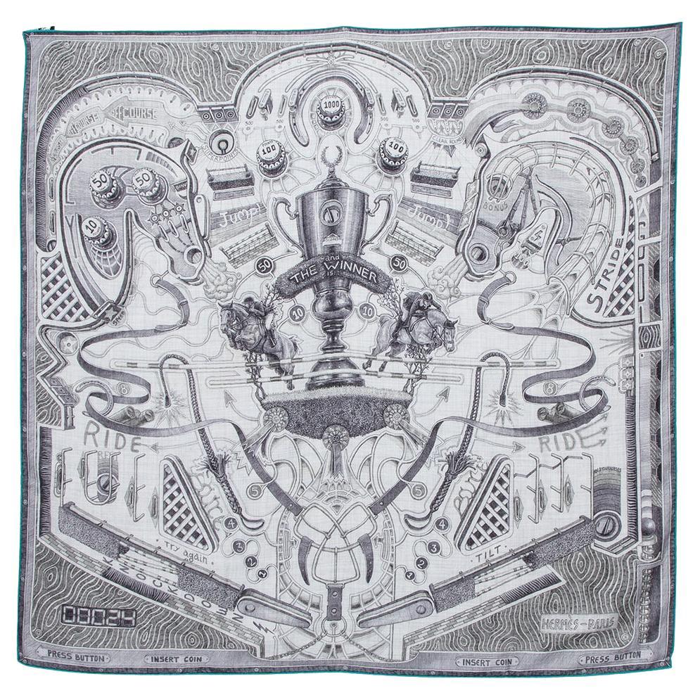 Hermès Grey The Winner Is Cashmere Silk Scarf