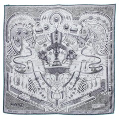 Hermès Grey The Winner Is Cashmere Silk Scarf