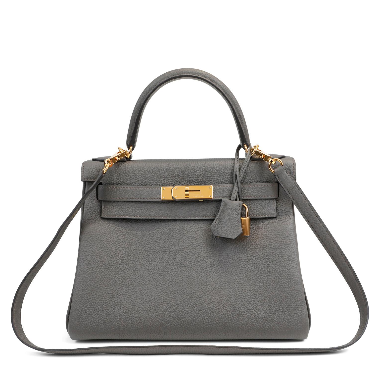 Gray Hermès Grey Togo Leather 28 cm Kelly with Gold Hardware