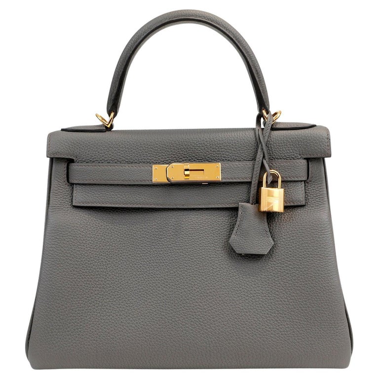 Hermès Grey Togo Leather 28 cm Kelly with Gold Hardware For Sale