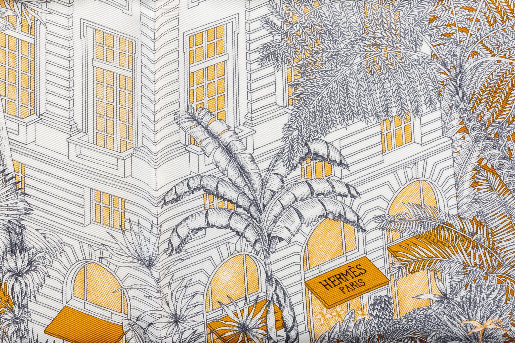 Donna Sciarpa in seta Hermès Grigio Giardino Tropicale in vendita