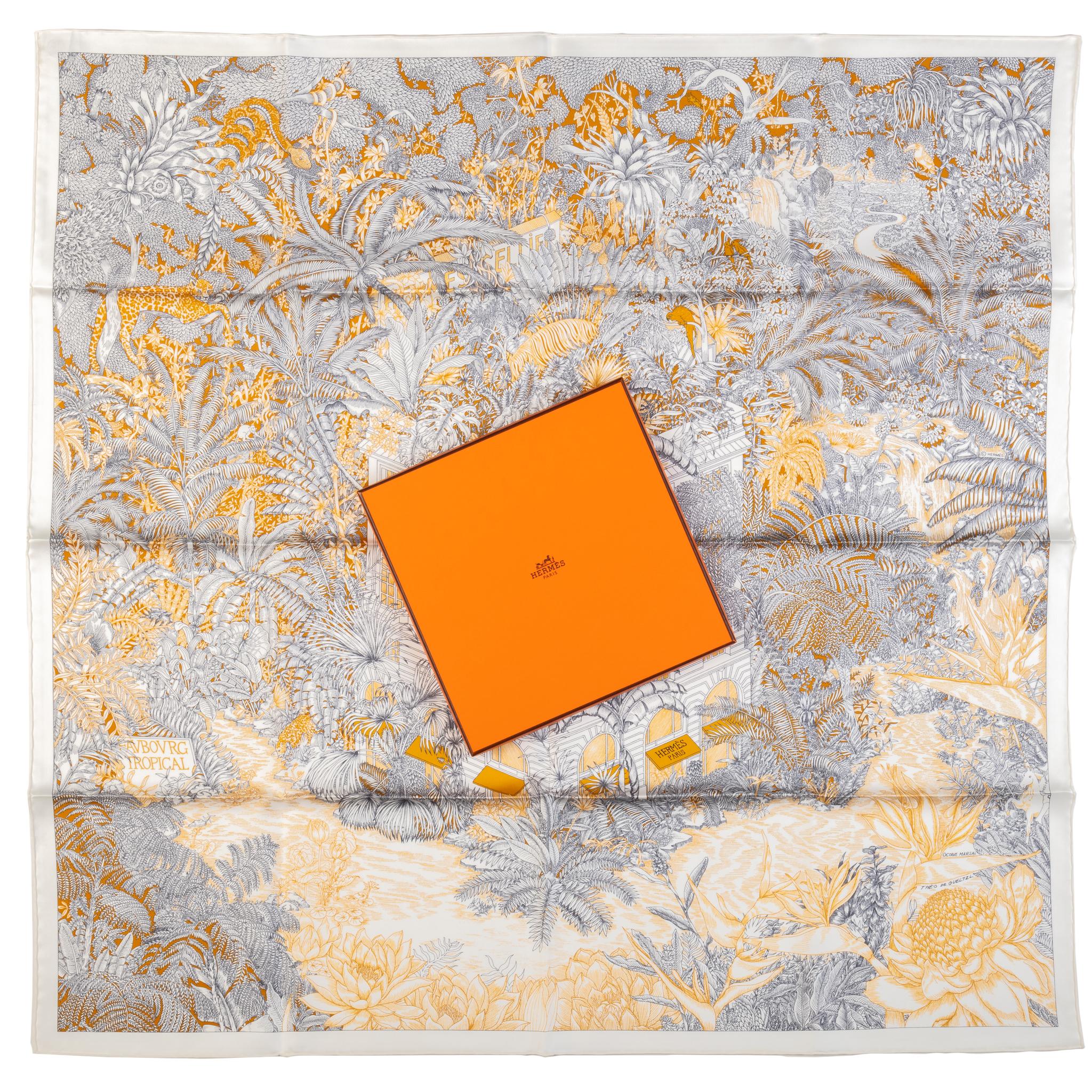Sciarpa in seta Hermès Grigio Giardino Tropicale in vendita 2
