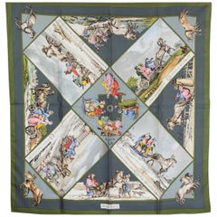 Hermes grey VOYAGE EN RUSSIE 90 silk twill Scarf