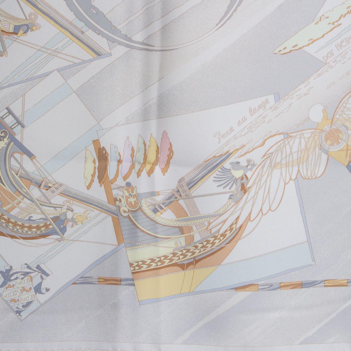 Gray Hermes grey & white FACE AU LARGE 90 silk twill Scarf