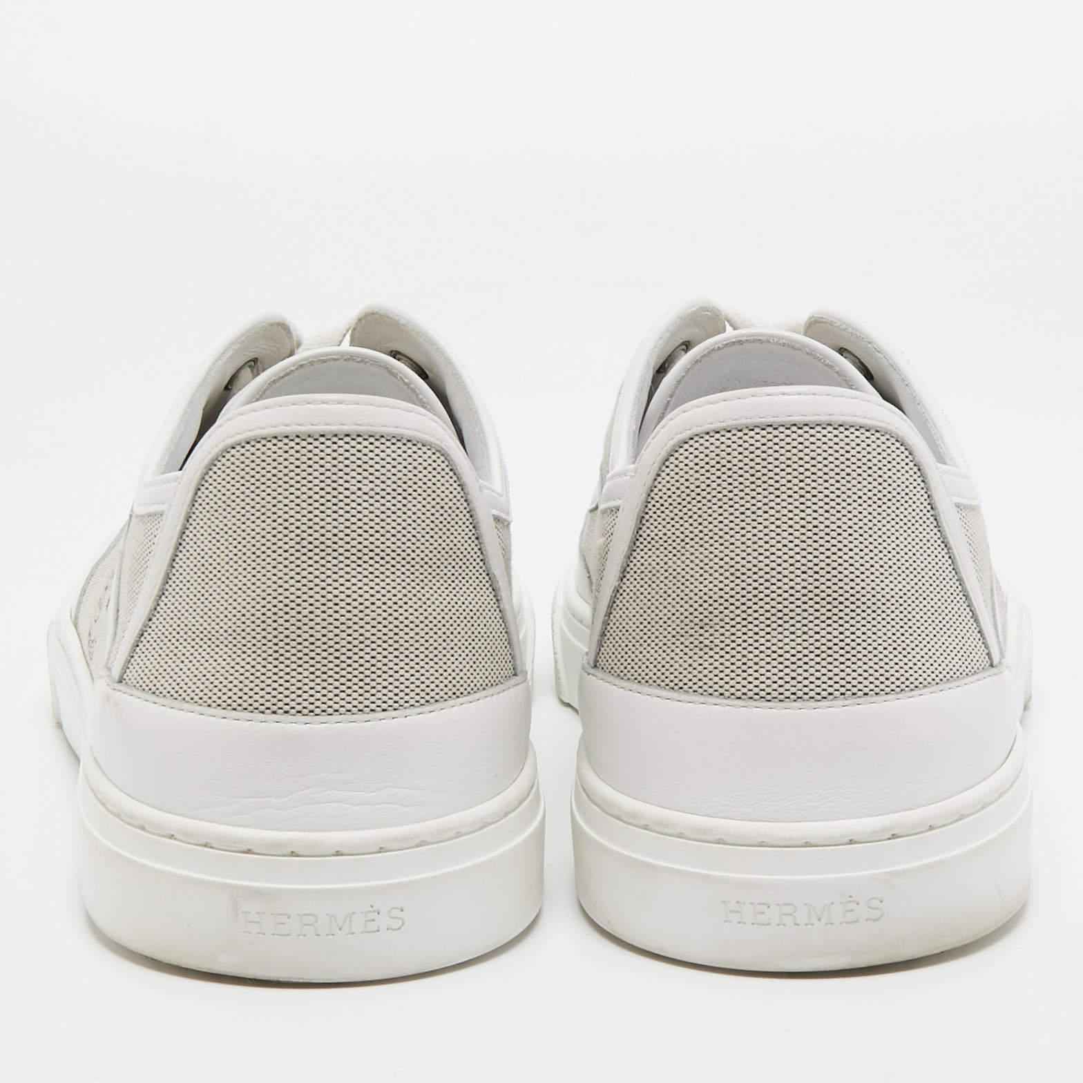 Hermes Grey/White Leather and Canvas Get Low Top Sneakers Size 42 1