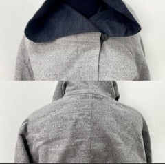 Hermes Grey Wool Cashmere Hooded Belted Coat