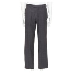 HERMES grey wool handstitched back pockets straight leg trousers IT50 XL