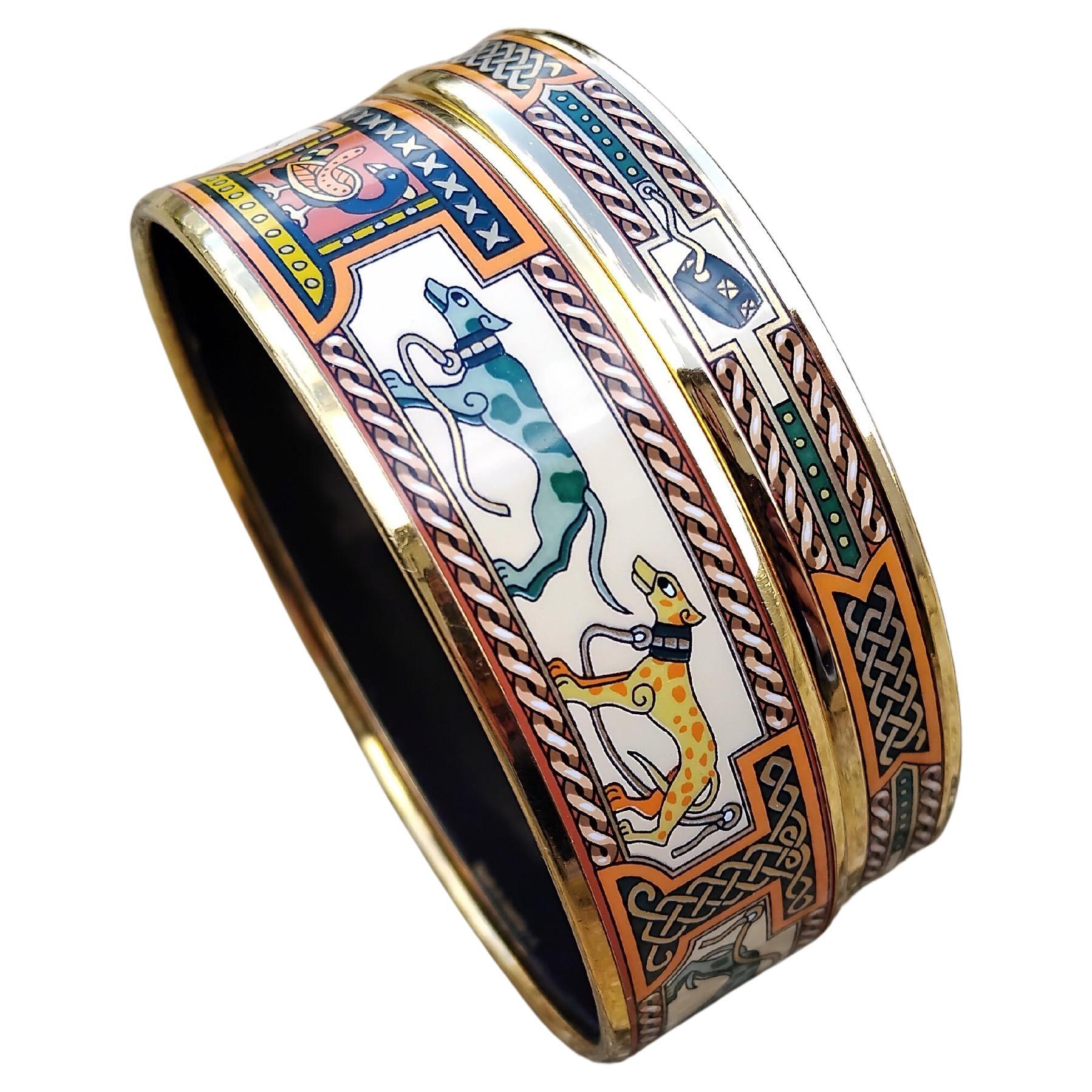 Hermès Perros Galgos Levriers Juego de 2 Pulsera esmaltada a juego Talla 65 en venta 10
