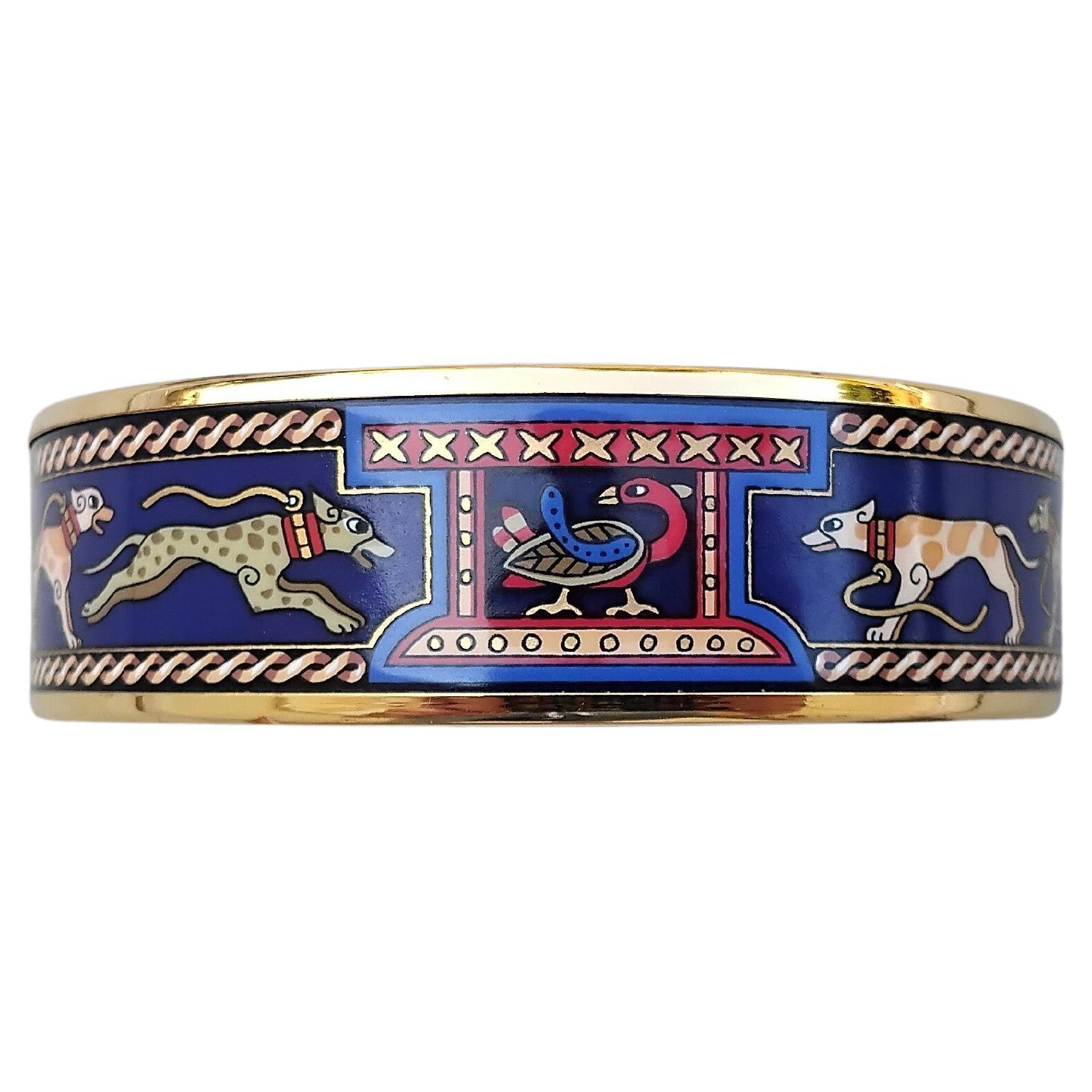 Women's Hermès Greyhound Enamel Bracelet Gold Hdw 65 Levrier Dogs For Sale