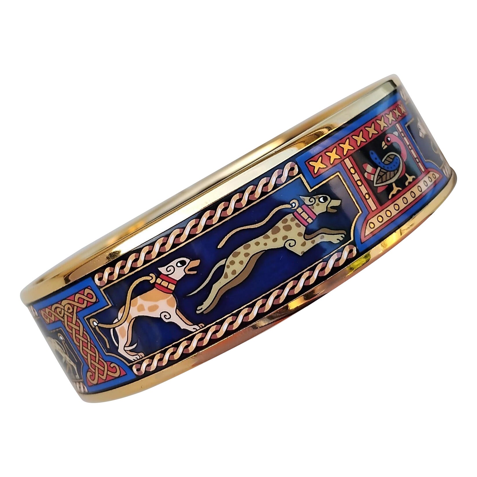 Hermès Greyhound Dogs Enamel Bracelet Gold Hdw Size 65