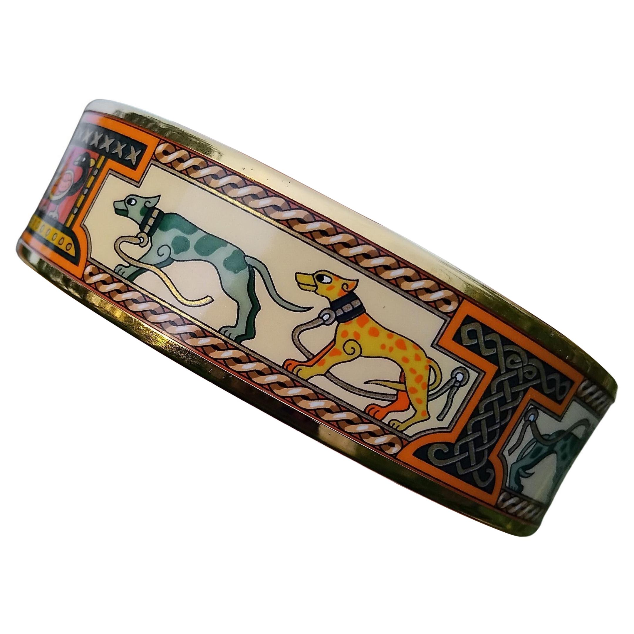 Hermès Bracelet émail lévriers Lévriers Dogs Or Hdw Taille 70 en vente 9