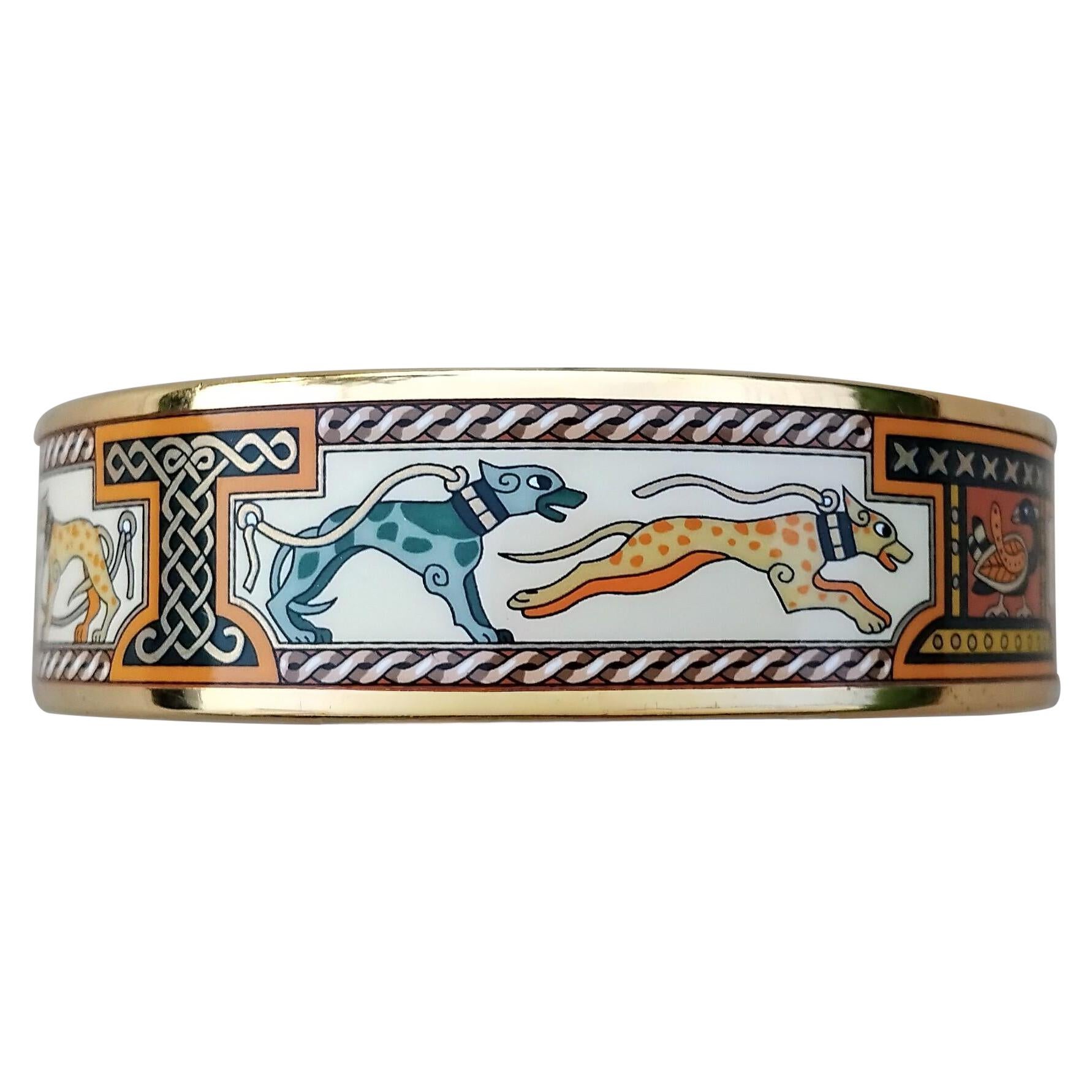 Hermès Bracelet émail lévriers Lévriers Dogs Or Hdw Taille 70 en vente 14