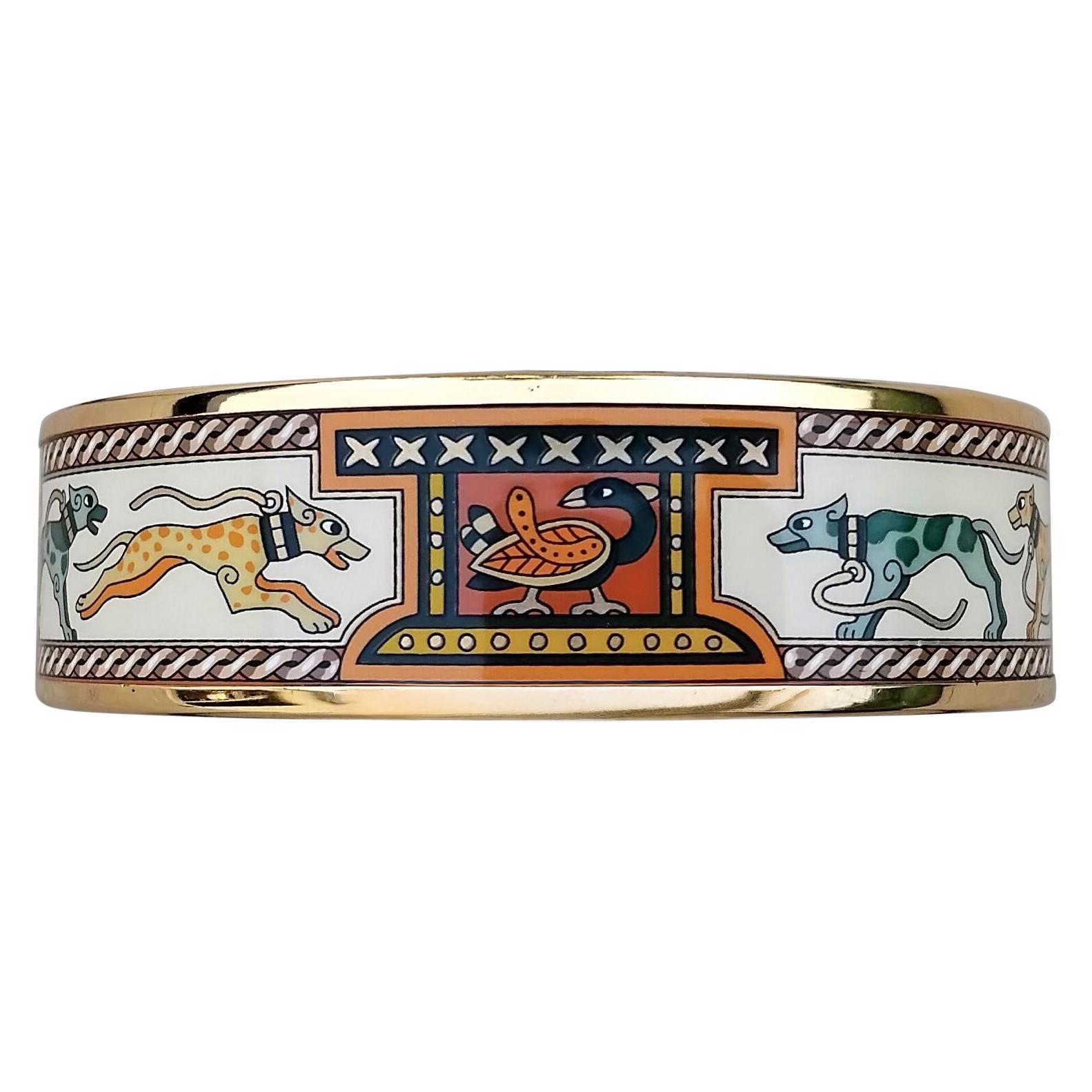 Hermès Bracelet émail lévriers Lévriers Dogs Or Hdw Taille 70 Excellent état - En vente à Corcoué Sur Logne, Loire-Atlantique