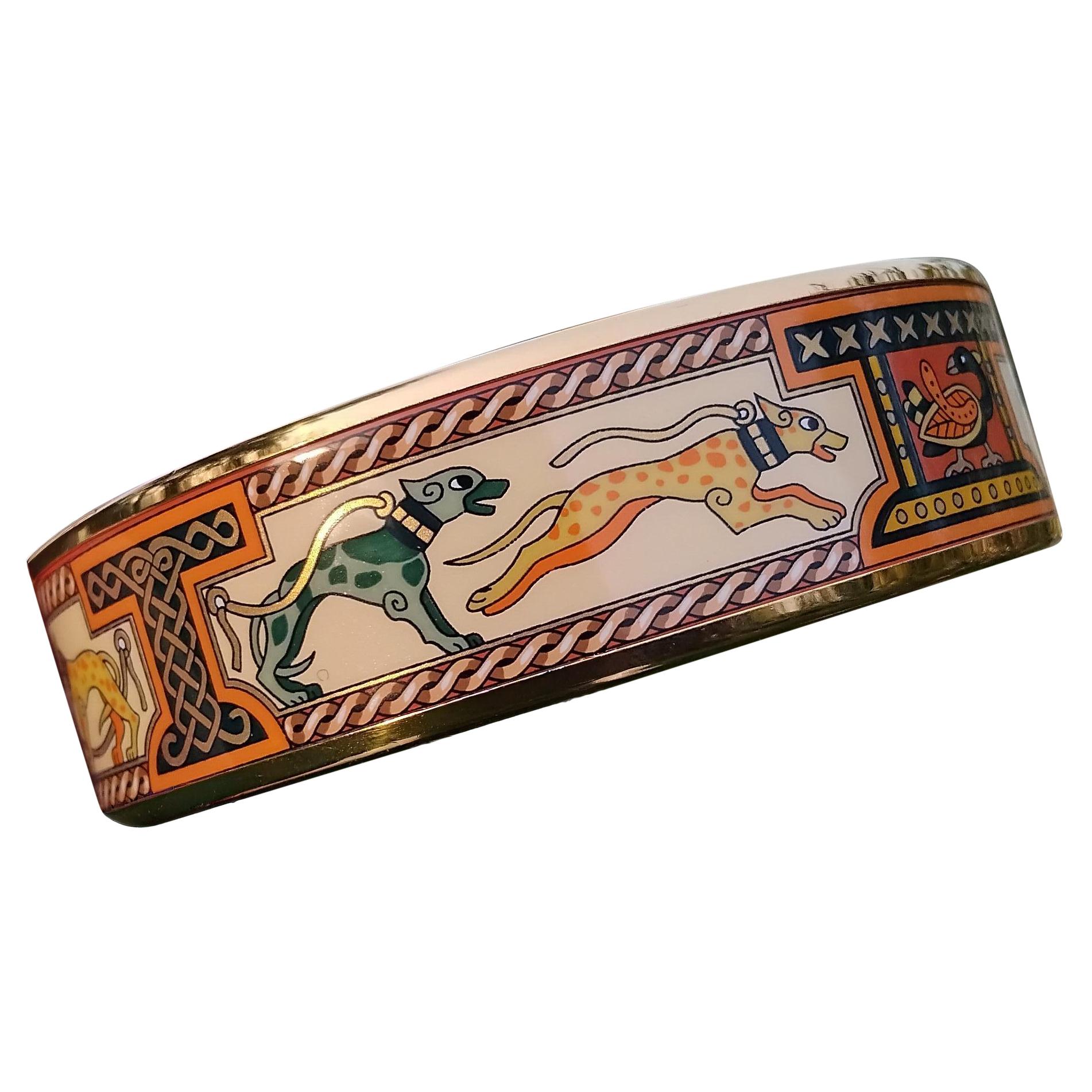 Hermès Bracelet émail lévriers Lévriers Dogs Or Hdw Taille 70 en vente 16