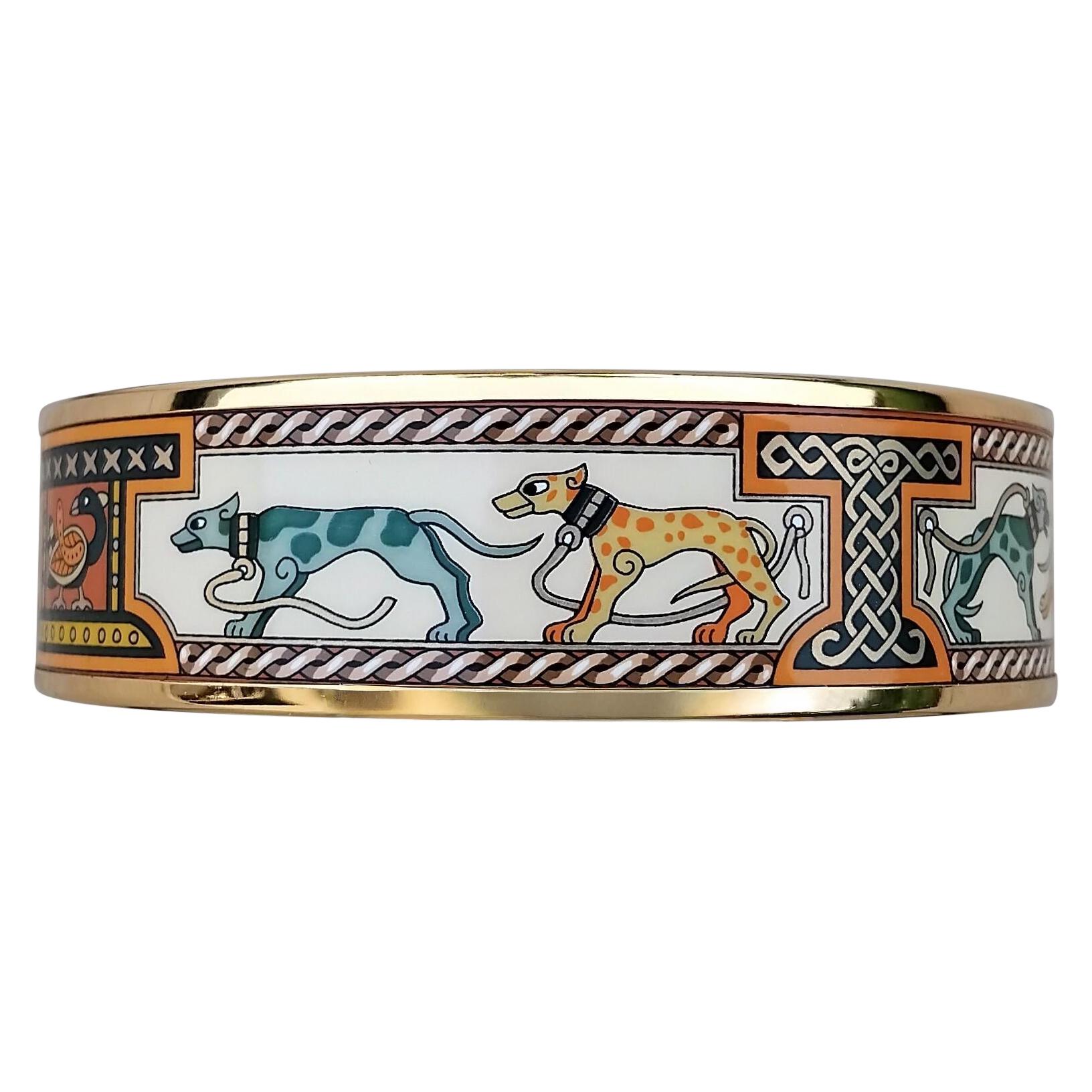 Hermès Bracelet émail lévriers Lévriers Dogs Or Hdw Taille 70 Pour femmes en vente