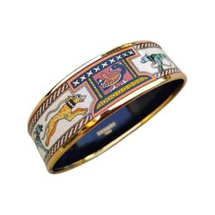 Hermès Greyhound Enamel Bracelet Lévriers Dogs Gold Hdw Size 70