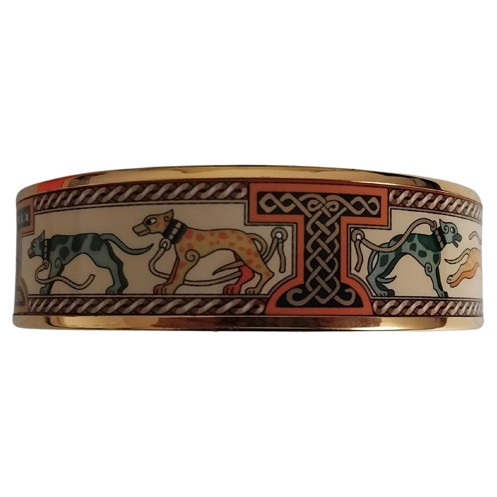 Hermès Bracelet émail lévriers Lévriers Dogs Or Hdw Taille 70 en vente 13