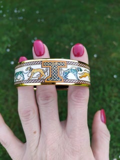 Hermès Greyhound Enamel Bracelet Lévriers Dogs Gold Hdw Size 70