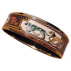 Hermès Greyhound Enamel Bracelet Lévriers Dogs Gold Hdw Size 70