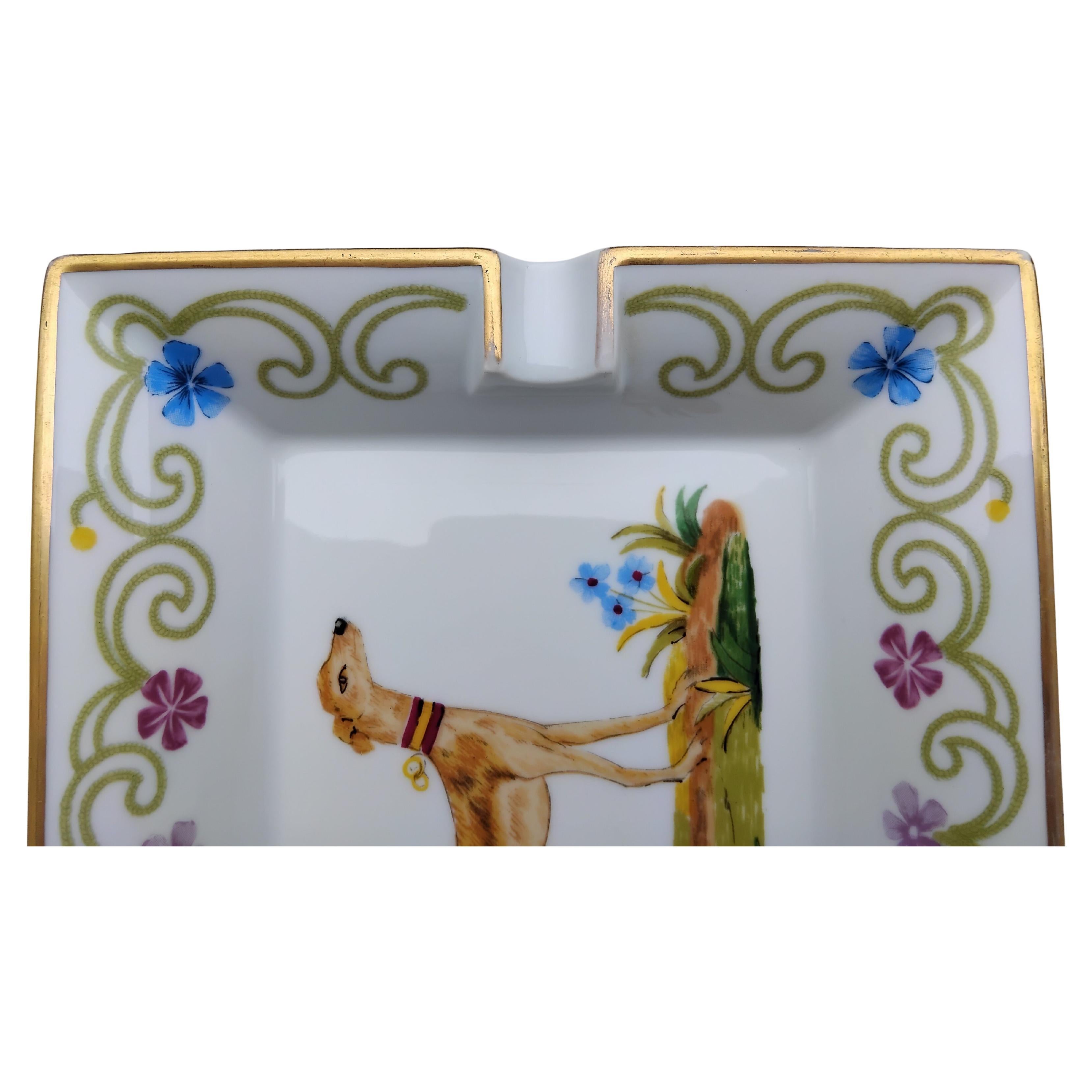 Hermès Greyhound Whippet Portacenere Porcellana Oro in vendita 7
