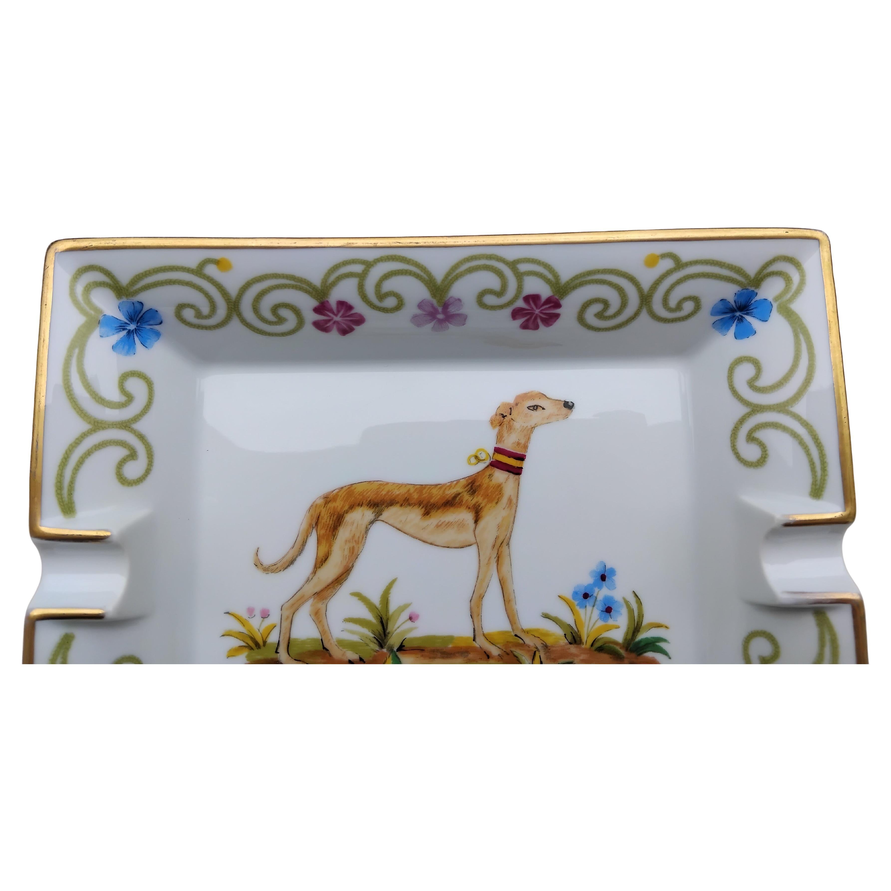 Hermès Greyhound Whippet Portacenere Porcellana Oro in vendita 8