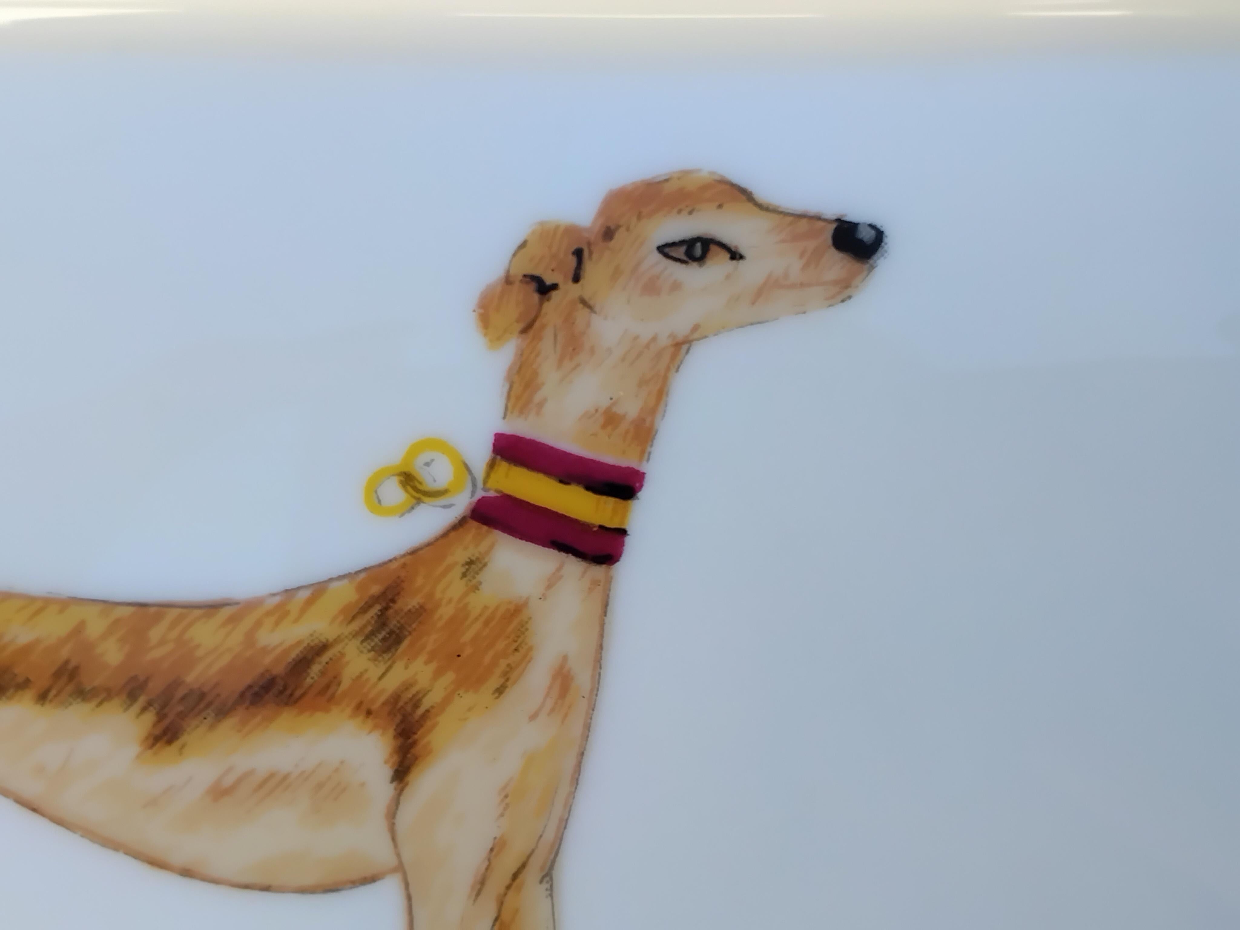 da uomo o donna Hermès Greyhound Whippet Portacenere Porcellana Oro in vendita