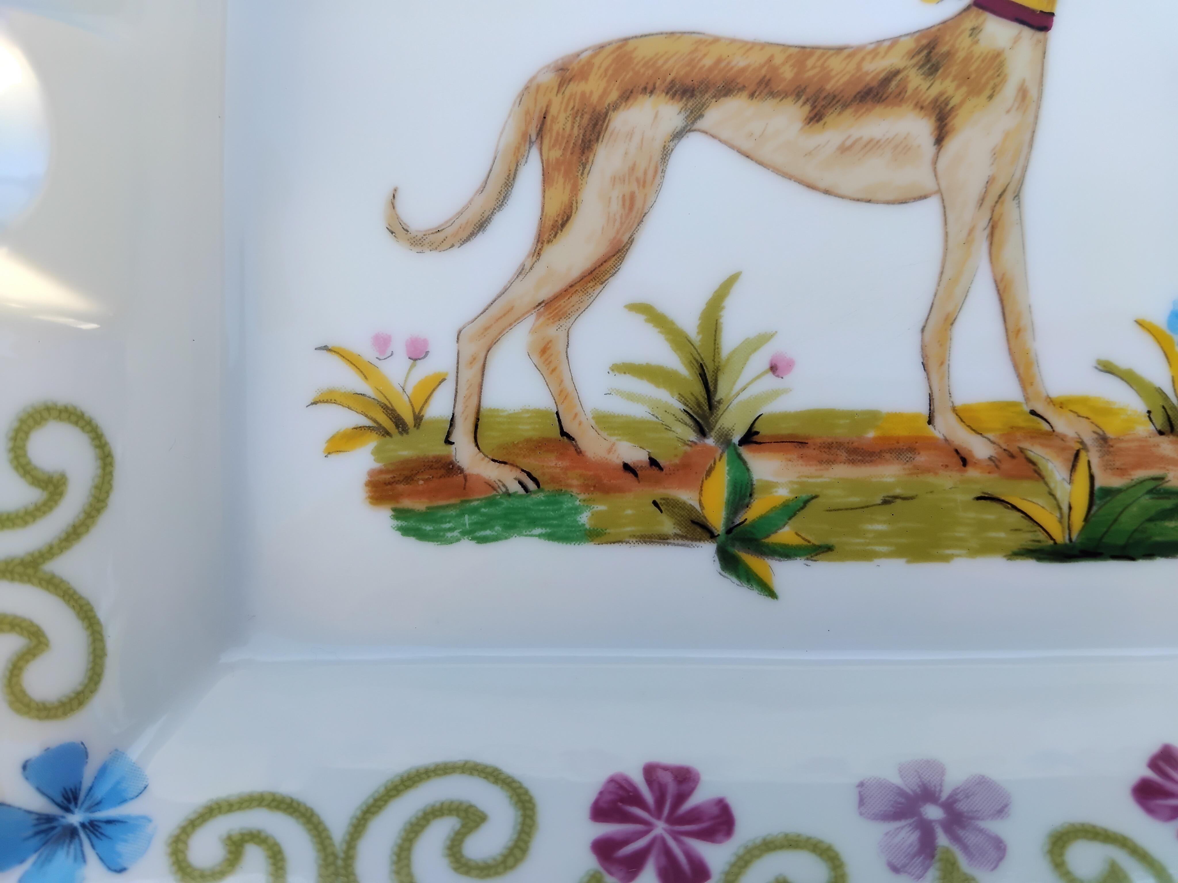 Hermès Greyhound Whippet Portacenere Porcellana Oro in vendita 1