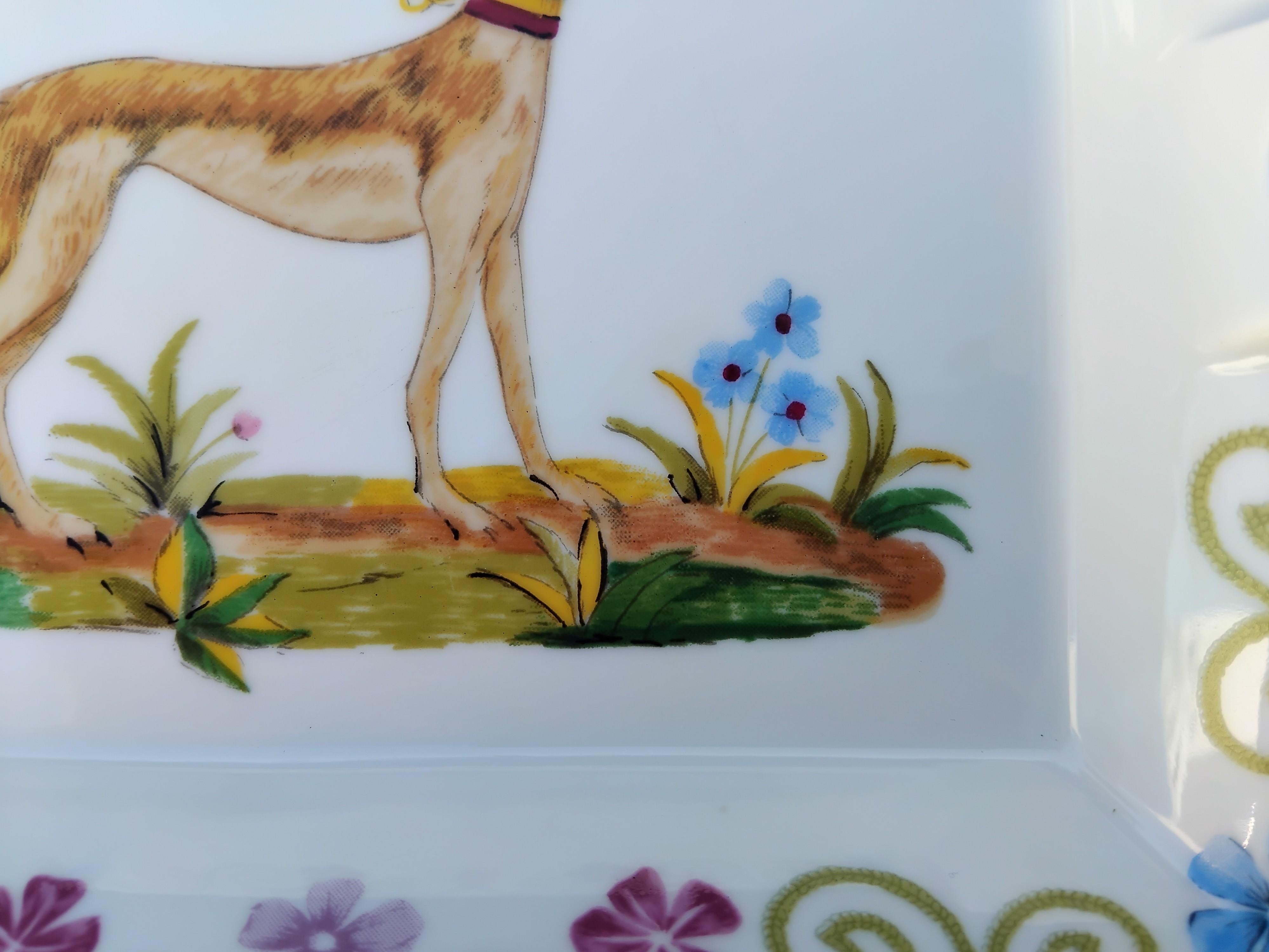 Hermès Greyhound Whippet Portacenere Porcellana Oro in vendita 2