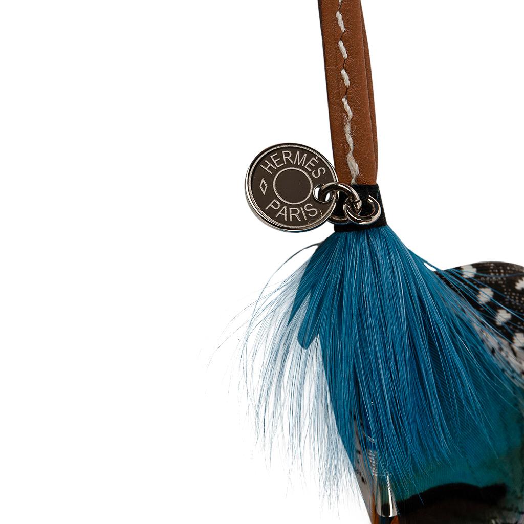 Hermes Gri Gri Mouche Fly Feather Bag Charm Blue Black Grey (Blau)