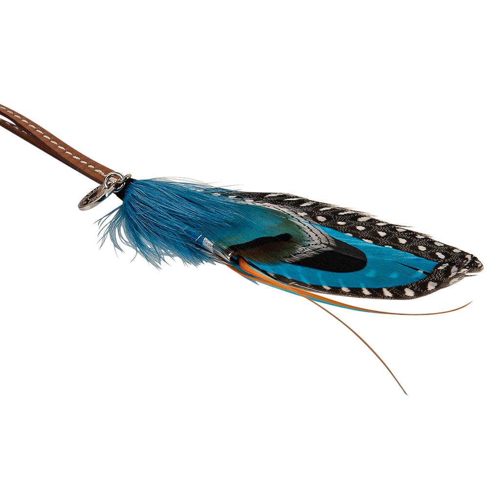 Hermes Gri Gri Mouche Fly Feather Bag Charm Blue Black Grey In New Condition In Miami, FL