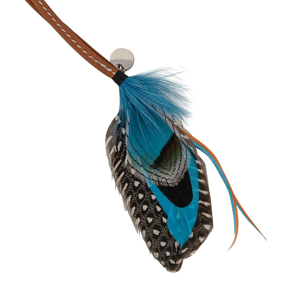 Women's or Men's Hermes Gri Gri Mouche Fly Feather Bag Charm Blue Black Grey